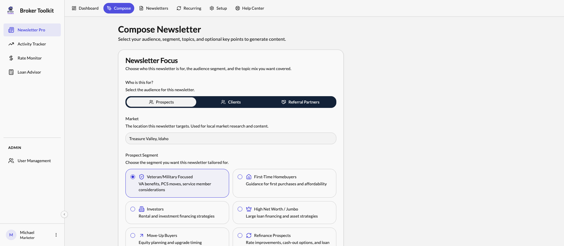 Newsletter Pro — Compose Interface